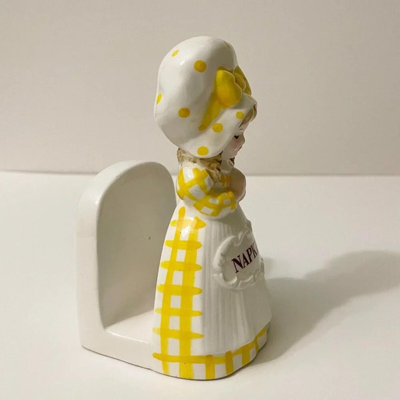 Vintage  Ceramic Napkin Holder Girl Lady Yellow Dress Praying Japan - Picture 6 of 16